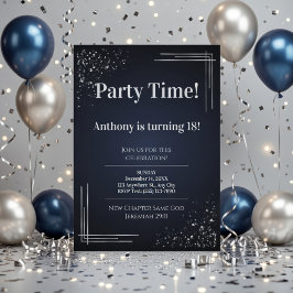 Invitación Modern Dark Blue & Silver 18th Birthday Invitation