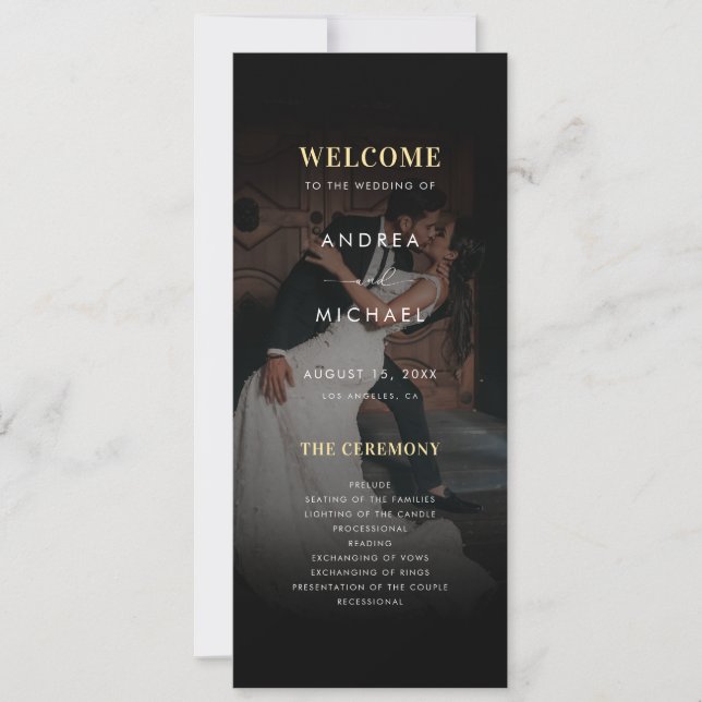 Invitación Modern Dark Faded Photo Gold & Black Wedding (Anverso)