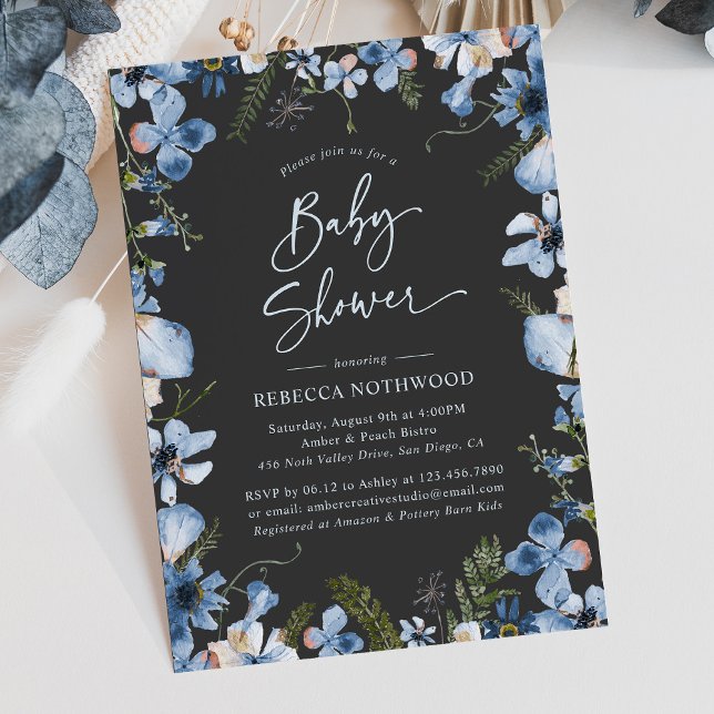 Invitación Modern Dark Gray Dusty Blue Boy Baby Shower (Subido por el creador)