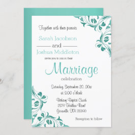 Invitación Modern Day Verde azulado Floral Scroll