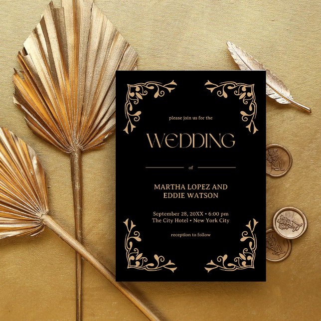 Invitación Modern Deco | Elegant Black and Gold Wedding (Subido por el creador)
