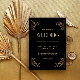 Invitación Modern Deco | Elegant Black and Gold Wedding