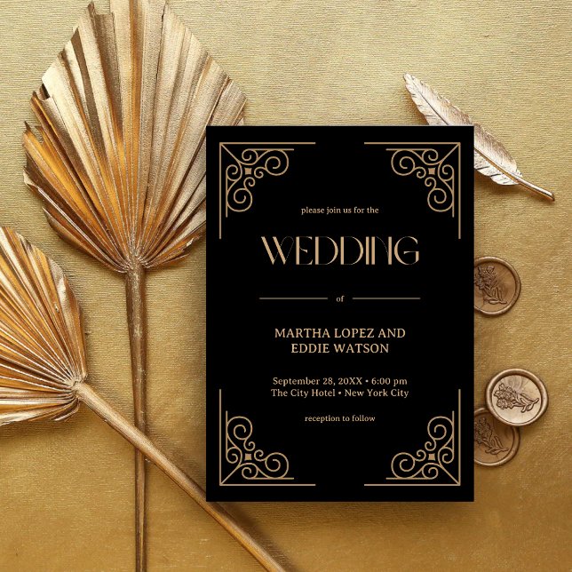 Invitación Modern Deco | Elegant Black and Gold Wedding (Subido por el creador)