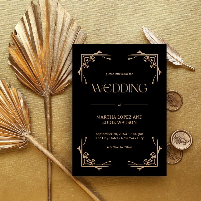 Invitación Modern Deco | Elegant Black and Gold Wedding (Subido por el creador)