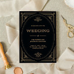 Invitación Modern Deco | Elegant Black and Gold Wedding<br><div class="desc">These glamorous wedding invitations feature a modern spin on classic art deco. An ornate,  faux gold geometric frame and ornamentation decorate an elegant dark black background for a dramatic,  vintage wedding look.</div>