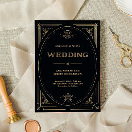 Invitación Modern Deco | Elegant Black and Gold Wedding
