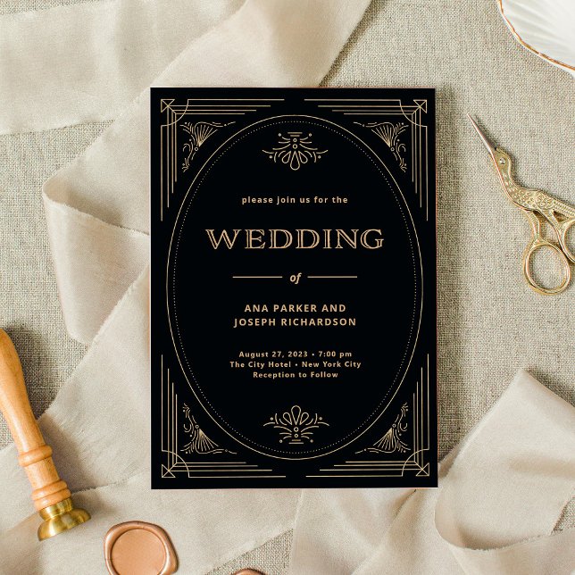 Invitación Modern Deco | Elegant Black and Gold Wedding (Subido por el creador)