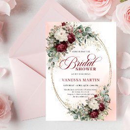 Invitación Modern Deep Red Floral Gold Bridal Shower Invite