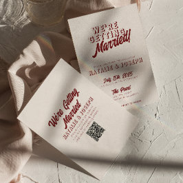 Invitación Modern Deep Red Retro Bold Unique QR Code Wedding