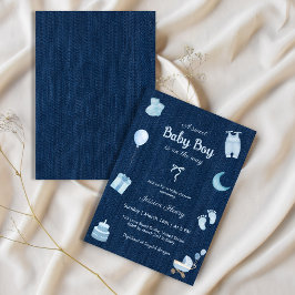 Invitación Modern Denim Baby Boy Baby Shower