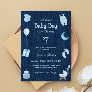 Invitación Modern Denim Baby Boy Baby Shower