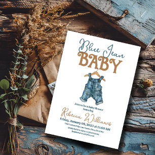 Invitación Modern Denim Boy Blue Jean Baby Shower