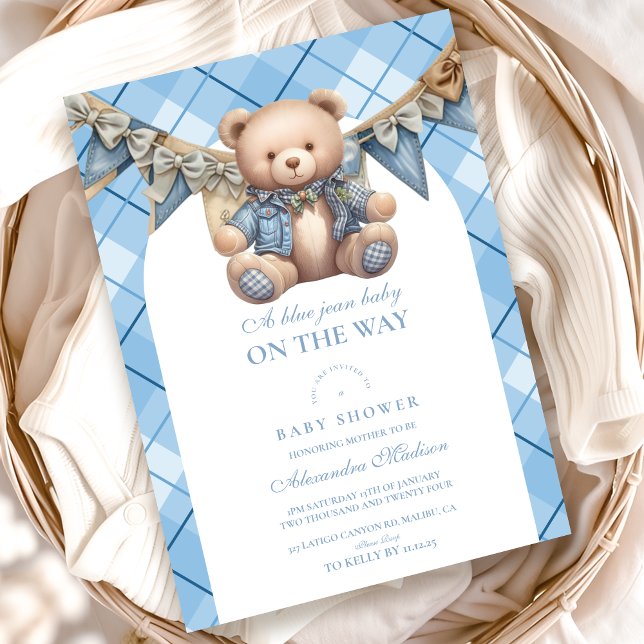 Invitación Modern Denim Teddy Bear Baby Shower (Subido por el creador)