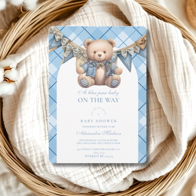 Invitación Modern Denim Teddy Bear Baby Shower (Subido por el creador)