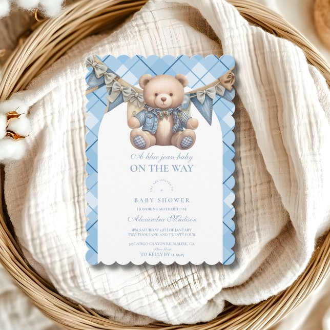 Invitación Modern Denim Teddy Bear Baby Shower (Subido por el creador)