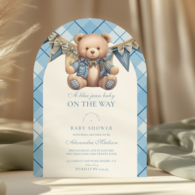 Invitación Modern Denim Teddy Bear Baby Shower (Subido por el creador)