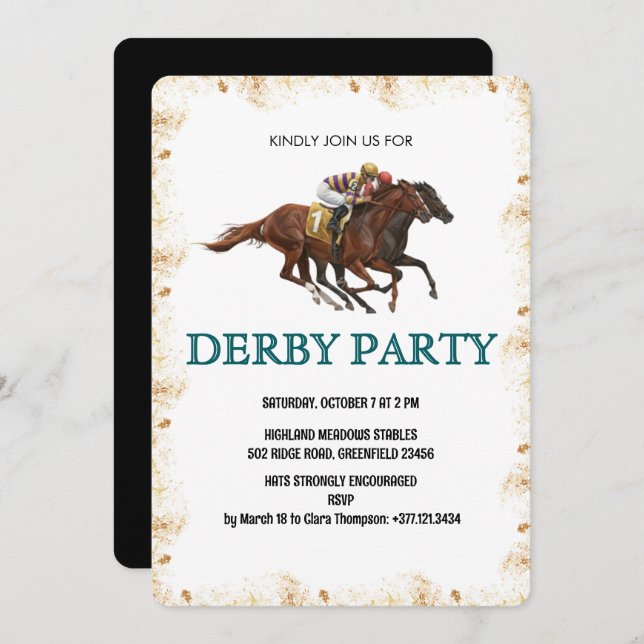 Invitación Modern Derby Horse Racing Party Invite (Anverso / Reverso)