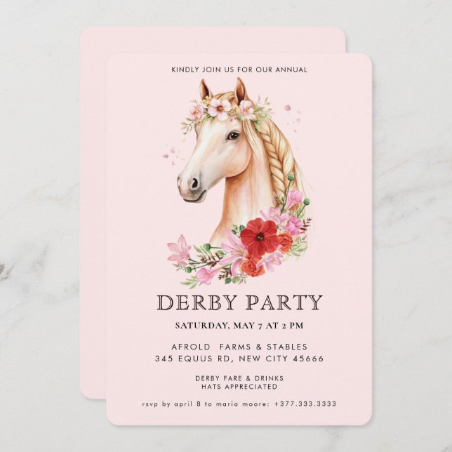 Invitación Modern  Derby Party  (Anverso / Reverso)