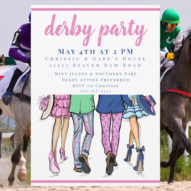 Invitación Modern Derby Party Stylish Couples Horse Racing  (Subido por el creador)