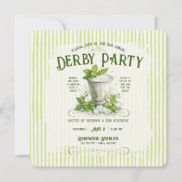 Invitación Modern Derby Party Watercolor Mint Julep Elegant