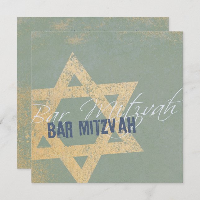 Invitación Modern Distressed - Bar Mitzvah Invitation (Anverso / Reverso)