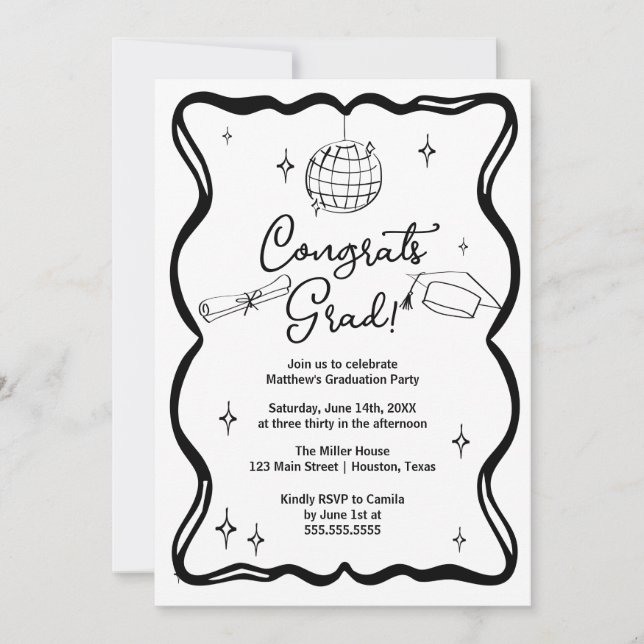 Invitación Modern doodle Congrats grad! Graduation Invitation (Anverso)