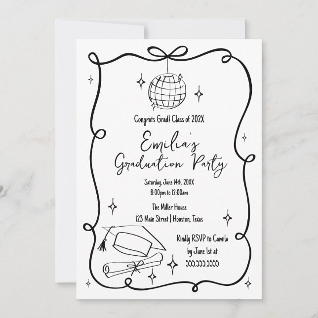 Invitación Modern doodle Graduation Invitation (Anverso)