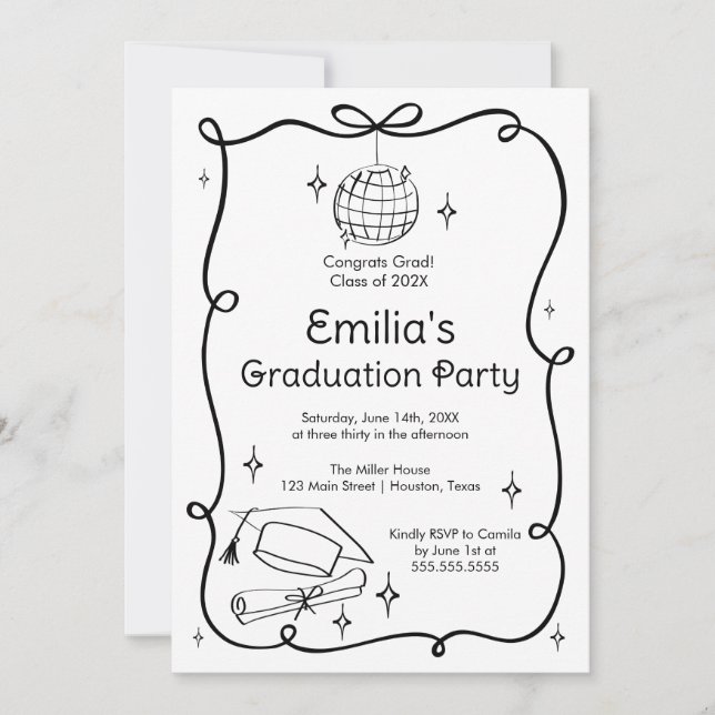 Invitación Modern doodle Graduation Invitation (Anverso)