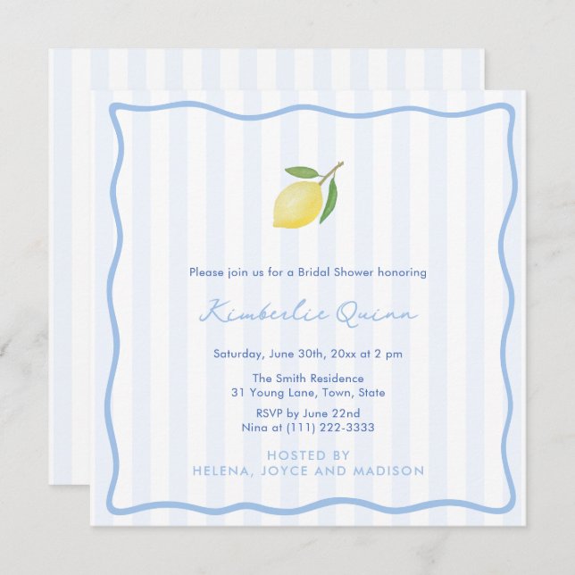 Invitación Modern Doodles And Stripes Lemon Bridal Shower (Anverso / Reverso)