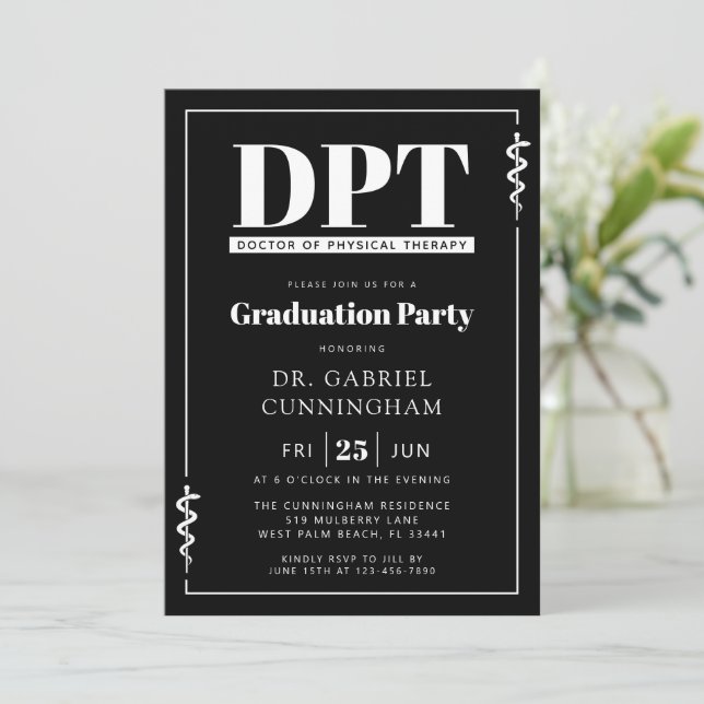 Invitación Modern DPT Doctor of Physical Therapy Graduation (Anverso de pie)