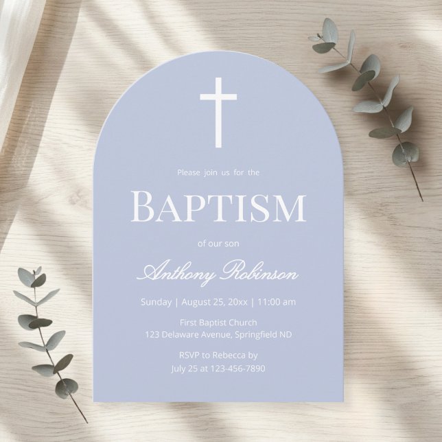 Invitación Modern Dusty Blue Arch Baptism (Subido por el creador)