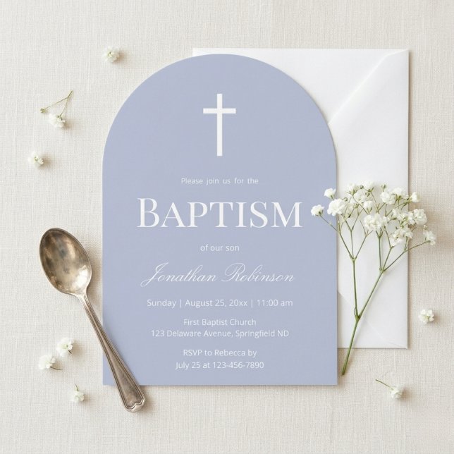 Invitación Modern Dusty Blue Arch Christening Baptism (Subido por el creador)