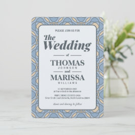 Invitación Modern Dusty Blue Art Deco Geometric Wedding