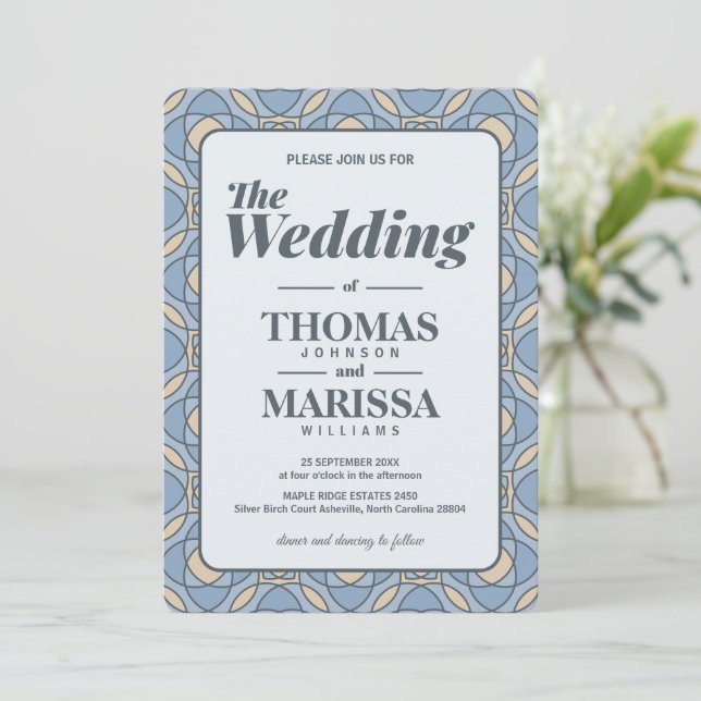 Invitación Modern Dusty Blue Art Deco Geometric Wedding (Anverso de pie)