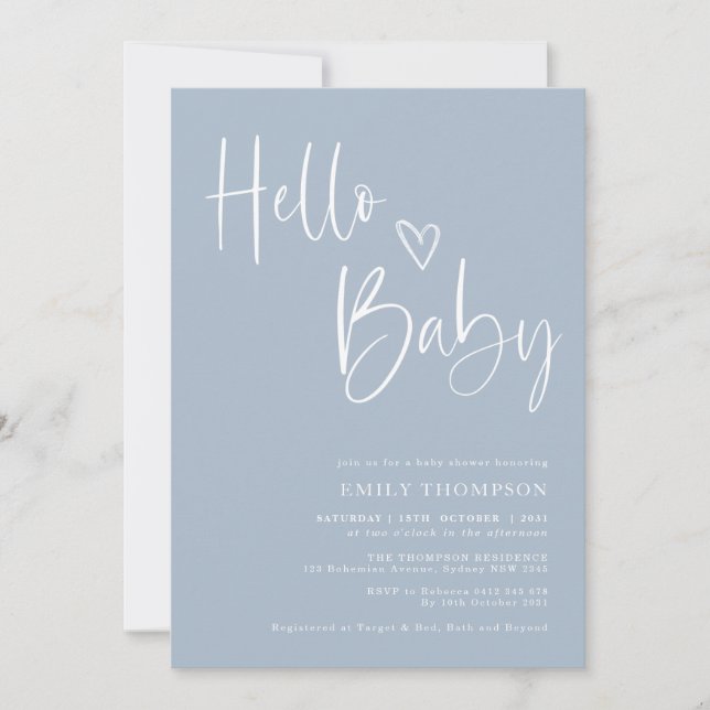 Invitación Modern Dusty Blue Boy Baby Shower (Anverso)