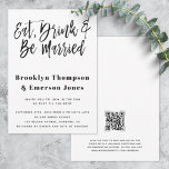 Invitación Modern Eat Drink Be Married Funny QR Code Wedding<br><div class="desc">This modern wedding invitation has the words eat,  drink and be married! in a hand-lettered font. On the back,  you can upload a QR code to direct your guests to your wedding website for all the information and to RSVP.</div>