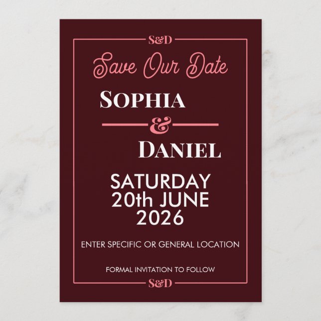 Invitación Modern Editable Wedding Save The Date Card (Anverso)