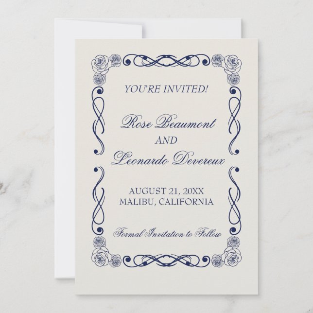 Invitación Modern Editorial Save the Date | Dinero Antiguo Mi (Reverso)
