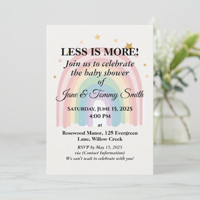 Invitación Modern Elegance Minimalist Rainbow Baby Shower (Anverso de pie)