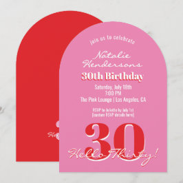 Invitación Modern Elegant 30th Birthday Pink Red Minimalist 