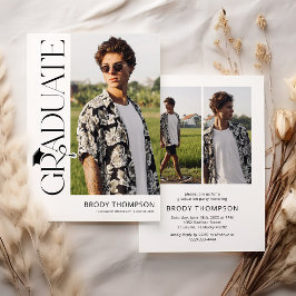 Invitación Modern Elegant Black & White 3 Photo Graduation