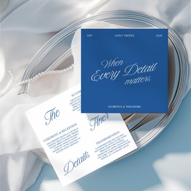 Invitación Modern Elegant Blue & White Wedding Details Card (Modern Elegant Blue & White Wedding Details Card)
