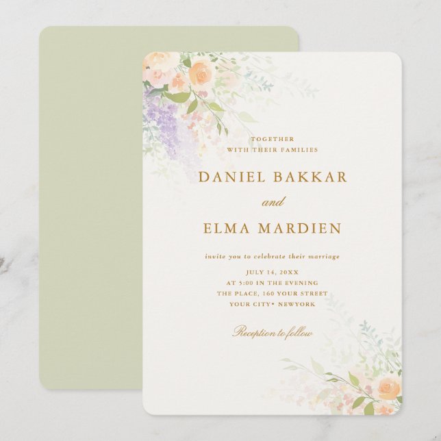 Invitación Modern Elegant Boho Wildflower Wedding (Anverso / Reverso)