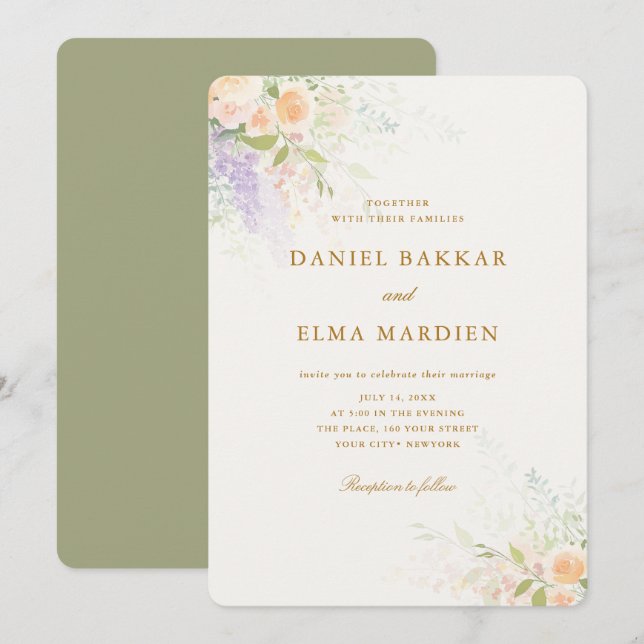 Invitación Modern Elegant Boho Wildflower Wedding (Anverso / Reverso)