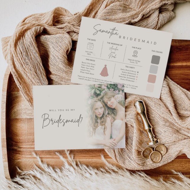 Invitación Modern Elegant Bridesmaid Photo Information Card (Subido por el creador)