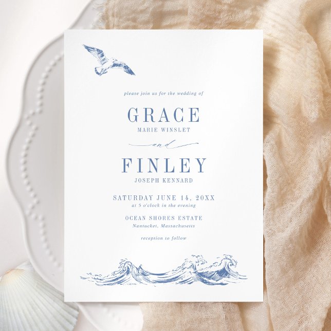 Invitación Modern Elegant Coastal Chic Blue Wedding (Subido por el creador)