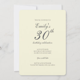 Invitación Modern Elegant Cream 30th Birthday Party