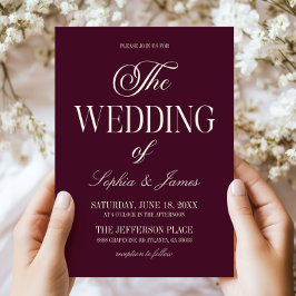 Invitación Modern Elegant Dark Wine Purple Ivory Wedding