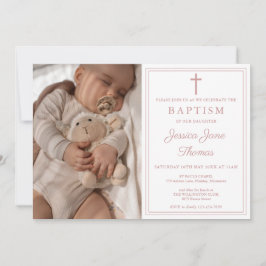 Invitación Modern Elegant Dusty Rose Pink Photo Baptism