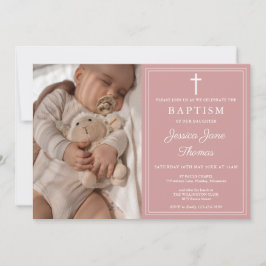 Invitación Modern Elegant Dusty Rose Pink Photo Baptism